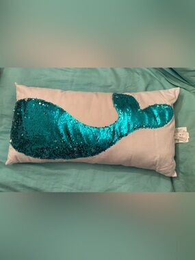 Mermaid Sequin Accent Pillow - Teal and White